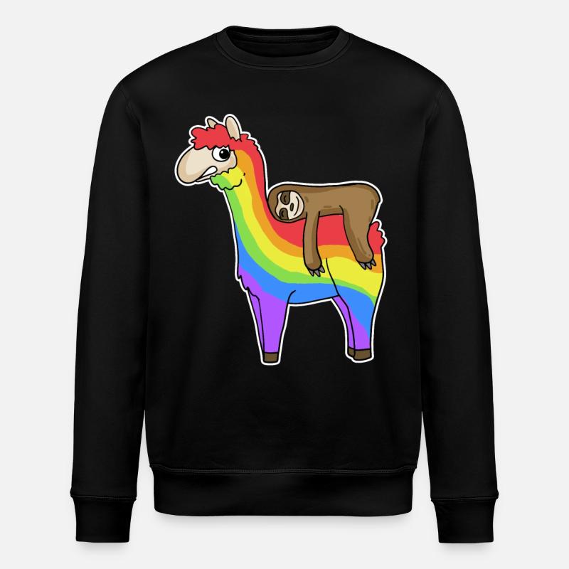 Alpaca Sloth Rainbow Christmas - Stanley/Stella ROLLER Unisex Organic Sweatshirt - black