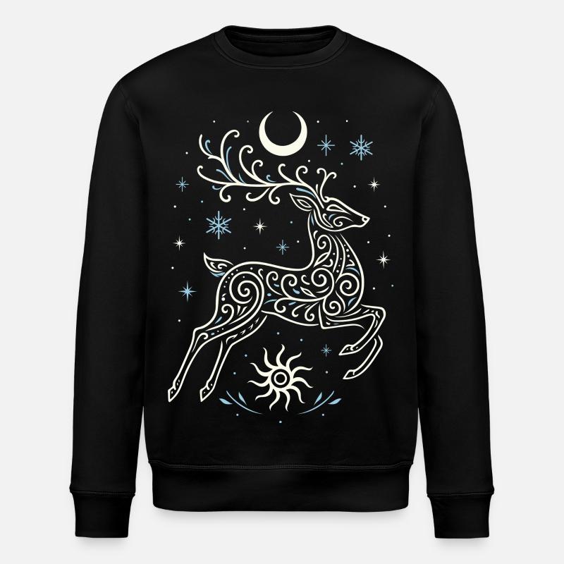 Springender Yule Hirsch mit Sonne & Mond - Stanley/Stella Unisex Bio-Sweatshirt ROLLER - Schwarz