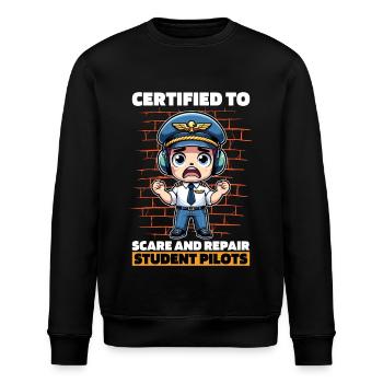 Flight Instructor Certified To Scare Pilot School - Stanley/Stella ROLLER Unisex Organic Sweatshirt - black - Front - Nik (191cm)