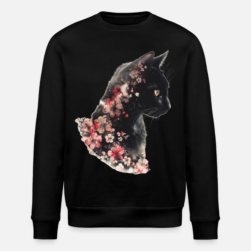 Cat Flowers - Stanley/Stella ROLLER Unisex Organic Sweatshirt - black