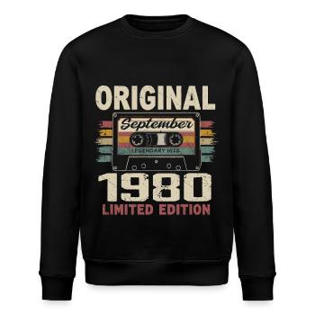 September 1980 Geburtstag, geboren im September 1980 - Stanley/Stella Unisex Bio-Sweatshirt ROLLER - Schwarz - Vorne - Nik (191cm)