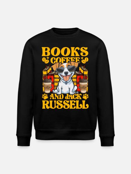 Books Coffee and Jack Russell - Stanley/Stella ROLLER Unisex Organic Sweatshirt - black