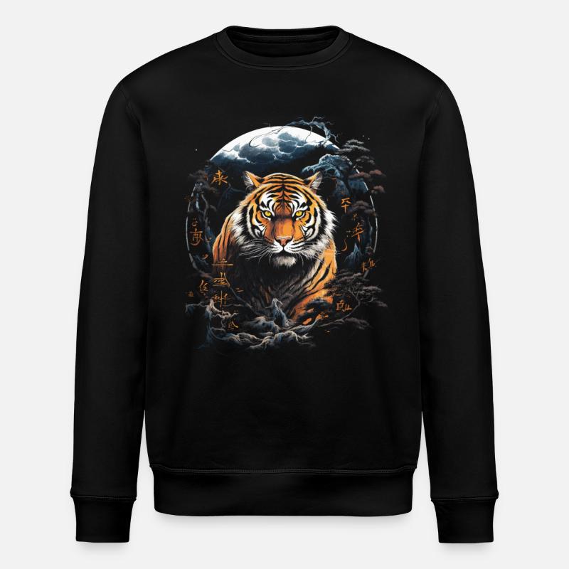 Moonlight, Tiger, Chinese, Japanese, China - Stanley/Stella ROLLER Unisex Organic Sweatshirt - black