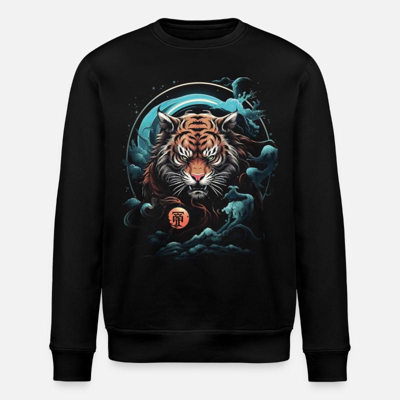 Moonlight, Tiger, Chinese, Japanese, China - Stanley/Stella ROLLER Unisex Organic Sweatshirt - black