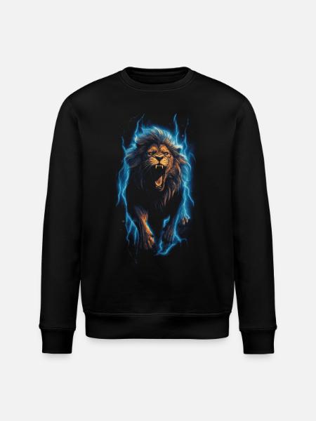 Lion, Fire, Blue, Male - Stanley/Stella ROLLER Unisex Organic Sweatshirt - black