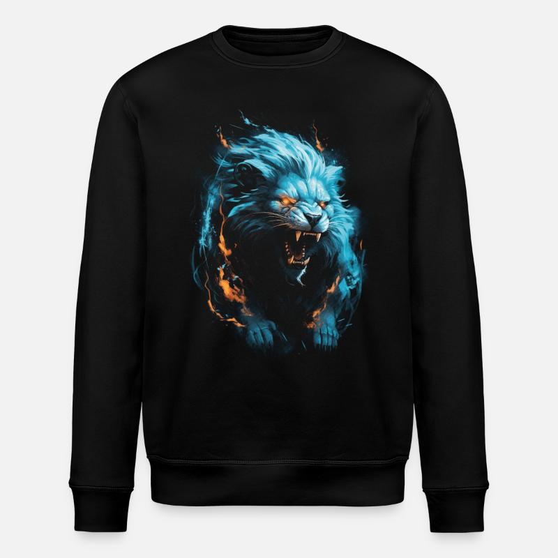 Lion, Feu, Bleu, Mâle - Sweat bio ROLLER Stanley/Stella Unisexe - noir