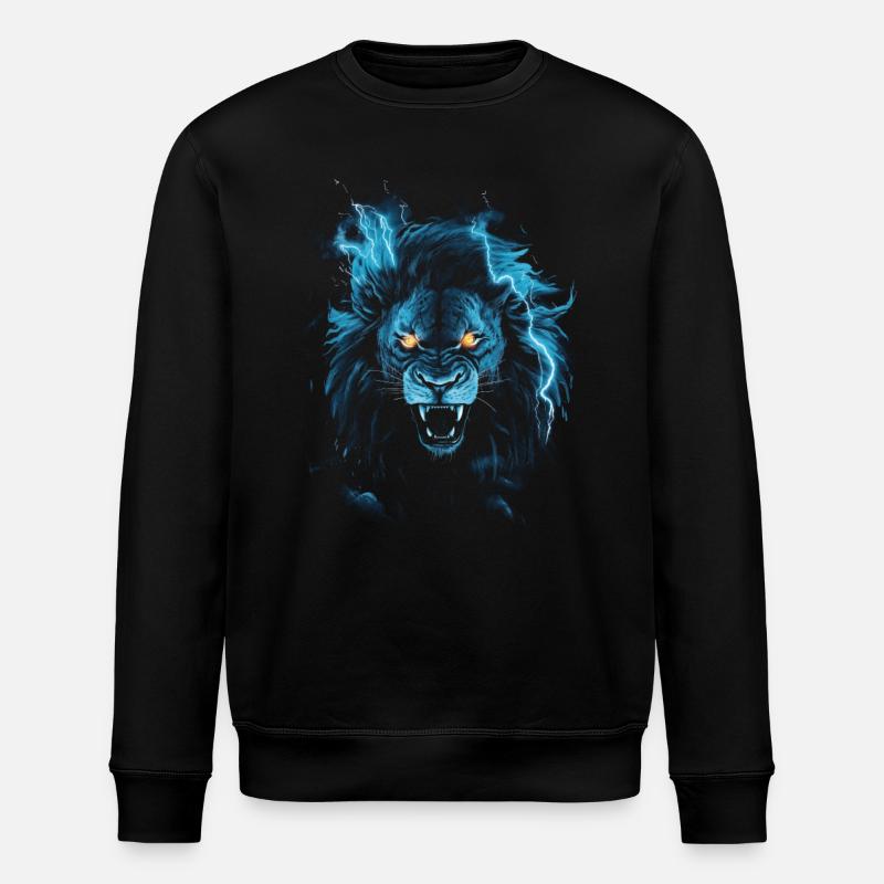 Lion, Feu, Bleu, Mâle - Sweat bio ROLLER Stanley/Stella Unisexe - noir