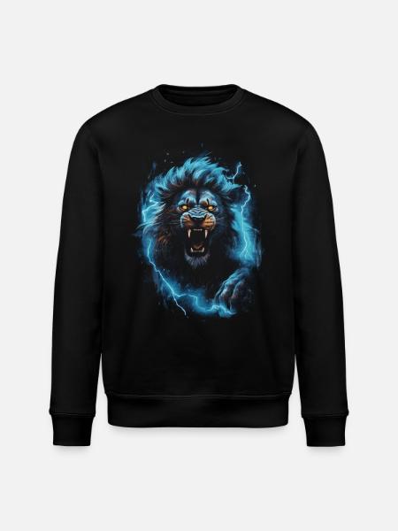 Lion, Fire, Blue, Male - Stanley/Stella ROLLER Unisex Organic Sweatshirt - black