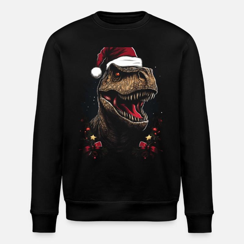 T-rex Christmas Dino Festive - Stanley/Stella ROLLER Unisex Organic Sweatshirt - black
