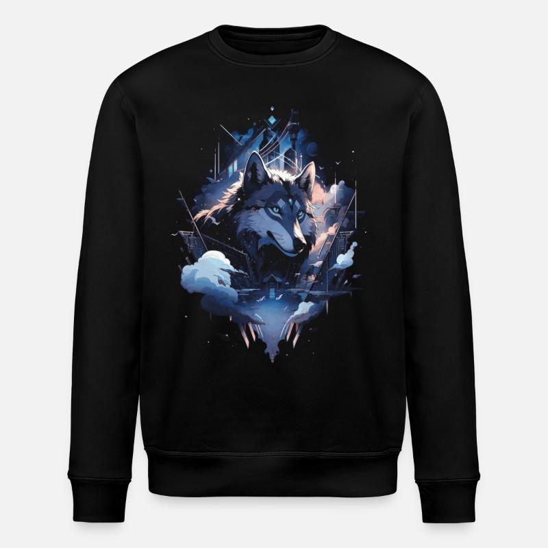 Wolf Digitales Kunstwerk Tier - Stanley/Stella Unisex Bio-Sweatshirt ROLLER - Schwarz