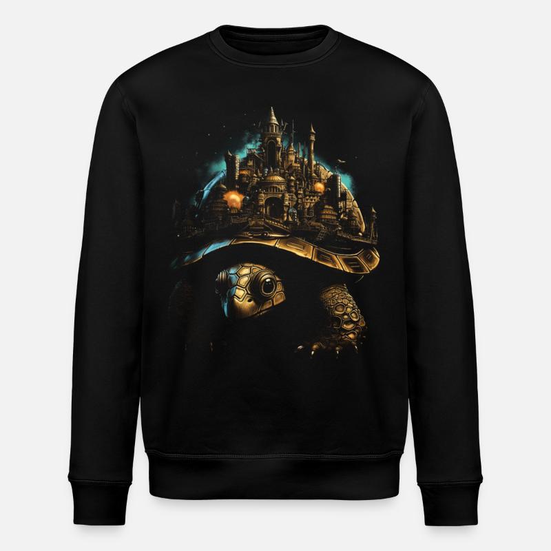 Steampunk Fantasy Stadt Schildkröte - Stanley/Stella Unisex Bio-Sweatshirt ROLLER - Schwarz
