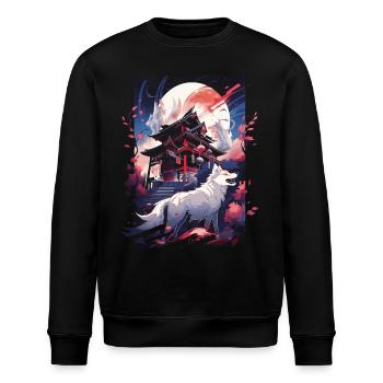 Japanese Wolf Wolves Manga Tokyo Cherry Blossoms - Stanley/Stella ROLLER Unisex Organic Sweatshirt - black - Front - Nik (191cm)