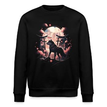 Japanese Wolf Wolves Manga Tokyo Cherry Blossoms - Stanley/Stella ROLLER Unisex Organic Sweatshirt - black - Front - Nik (191cm)