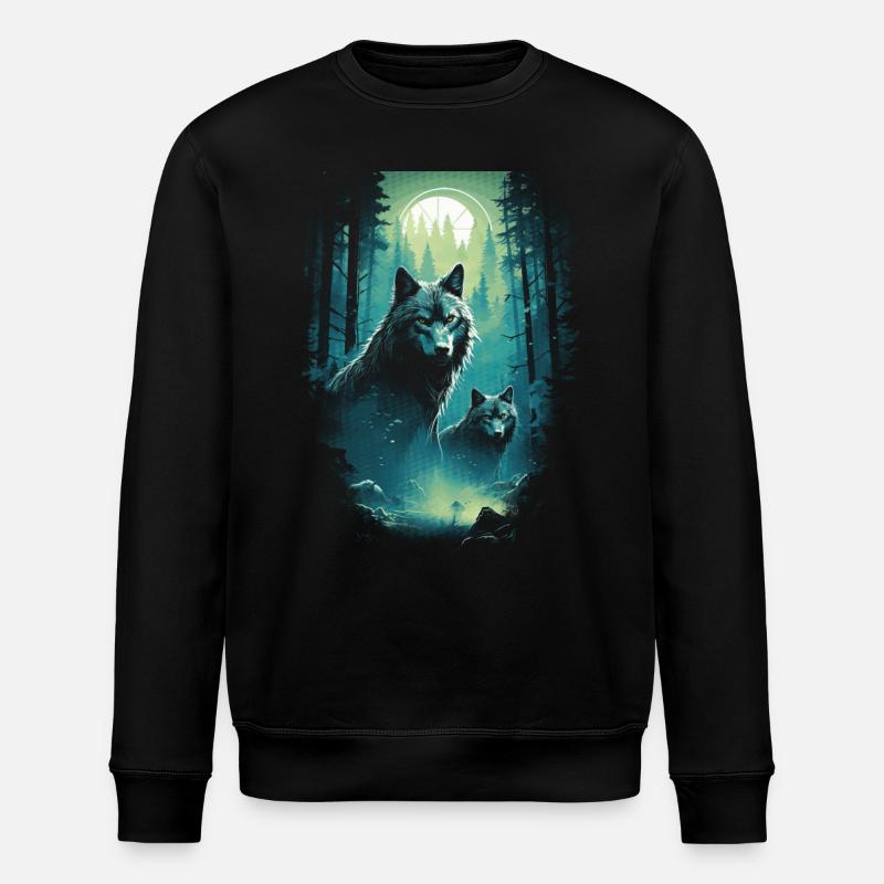 Fantasy Wolves Wolf Moonlight Illustration - Stanley/Stella ROLLER Unisex Organic Sweatshirt - black
