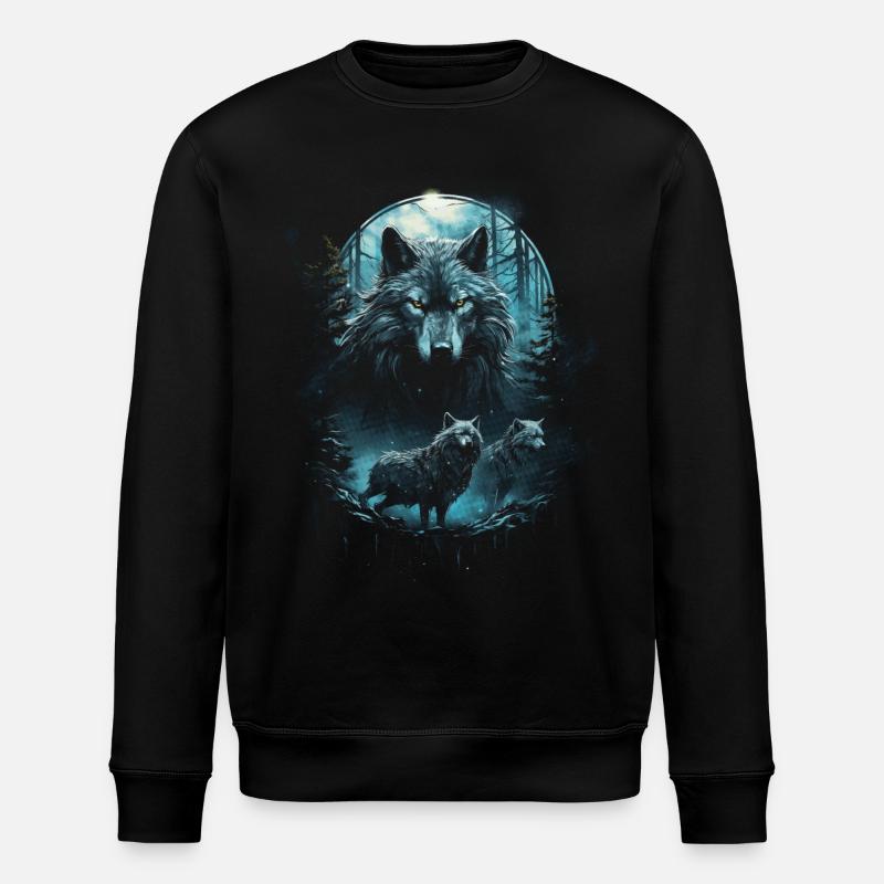 Fantasy Wolves Wolf Moonlight Illustration - Stanley/Stella ROLLER Unisex Organic Sweatshirt - black