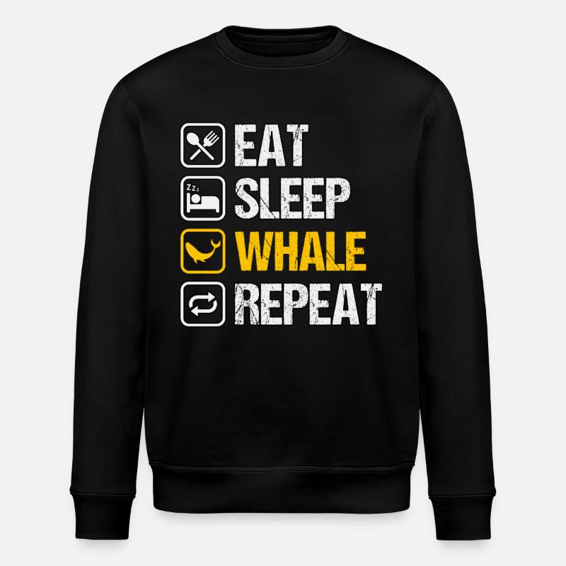 Eat Sleep Whale Repeat - Stanley/Stella ROLLER Unisex Organic Sweatshirt - black