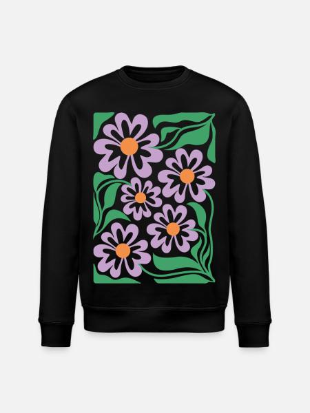Lila Blumen Muster Boho Flora  - Stanley/Stella Unisex Bio-Sweatshirt ROLLER - Schwarz