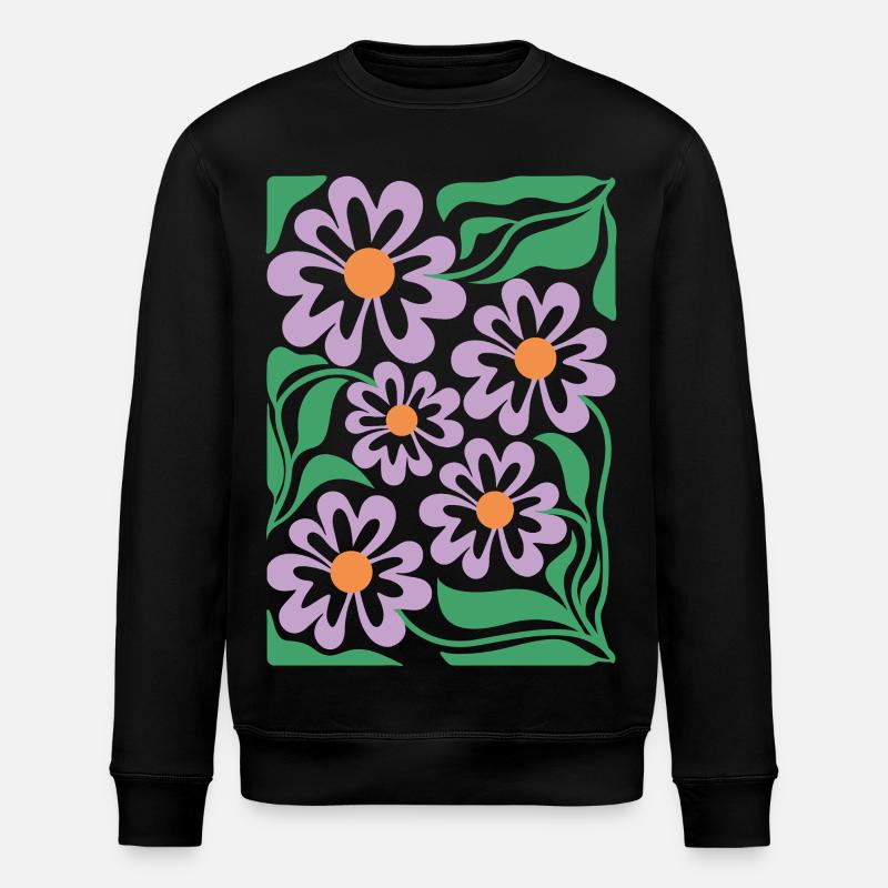 Lila Blumen Muster Boho Flora  - Stanley/Stella Unisex Bio-Sweatshirt ROLLER - Schwarz