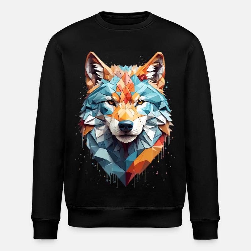 Geometric Wolf Head - Stanley/Stella ROLLER Unisex Organic Sweatshirt - black