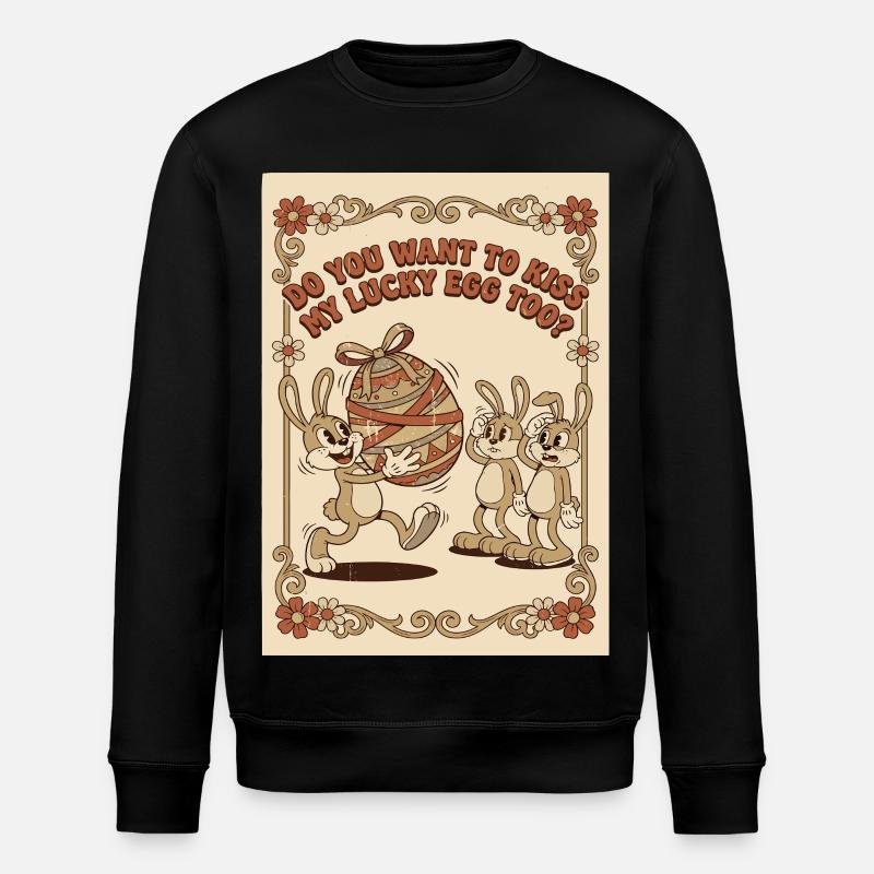 Lucky_Egg_Retro_Hasen - Stanley/Stella Unisex Bio-Sweatshirt ROLLER - Schwarz