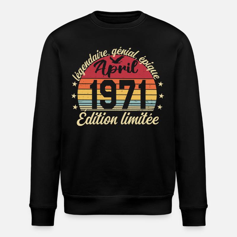 1971 avril Anniversaire avril 1971 - Sweat bio ROLLER Stanley/Stella Unisexe - noir