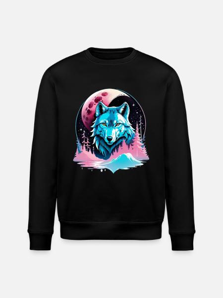 Wolf und Mond - Stanley/Stella Unisex Bio-Sweatshirt ROLLER - Schwarz