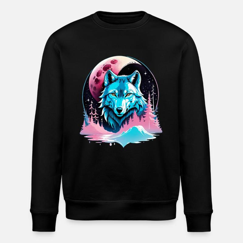 Wolf and Moon - Stanley/Stella ROLLER Unisex Organic Sweatshirt - black