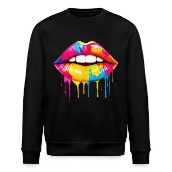 Lippen Bunt Lippenstift Kussmund Pop Art Kunst - Stanley/Stella Unisex Bio-Sweatshirt ROLLER - Schwarz - Vorne - Nik (191cm)