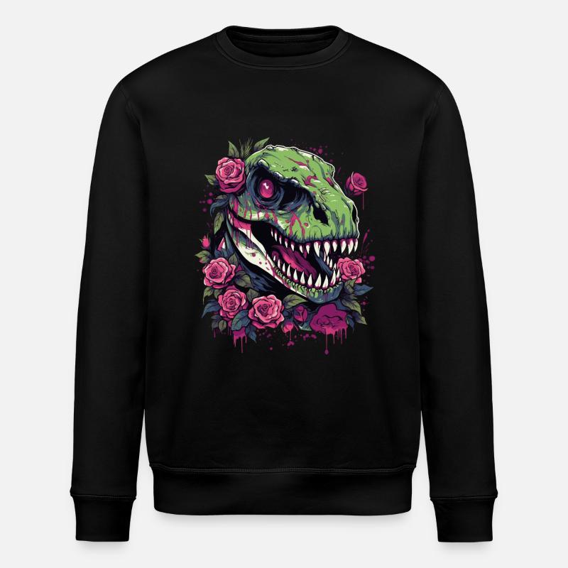 T-Rex Dino et fleurs - Sweat bio ROLLER Stanley/Stella Unisexe - noir