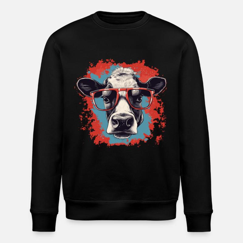 Kuh mit Nerdbrille - Stanley/Stella Unisex Bio-Sweatshirt ROLLER - Schwarz