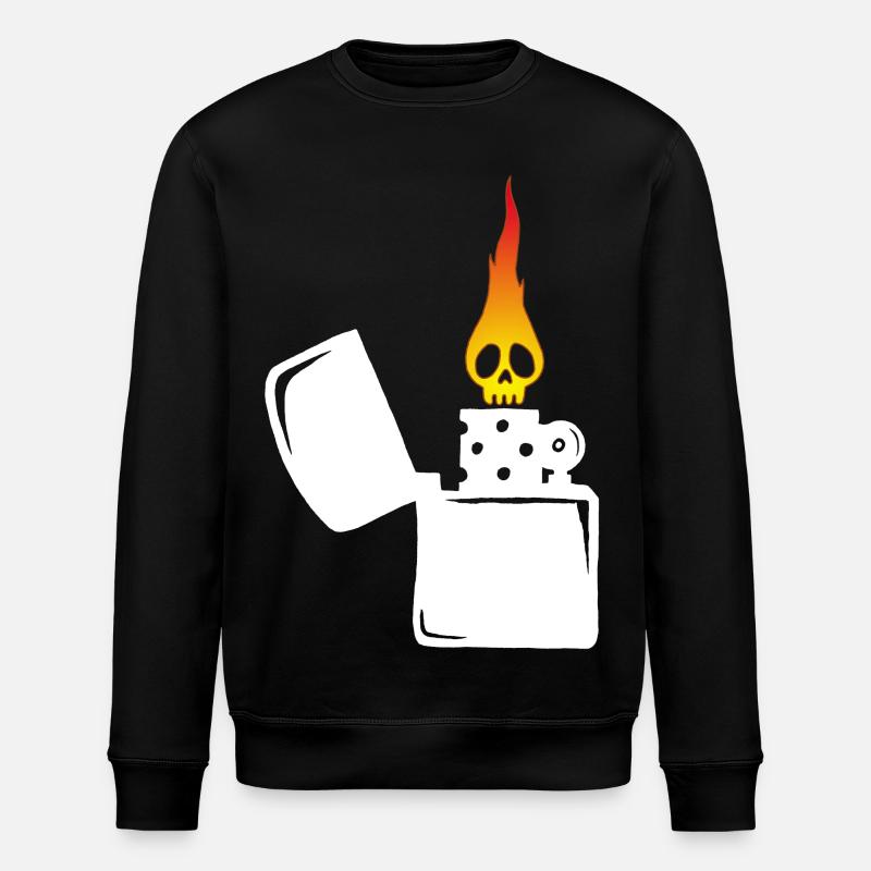 flaming skull and white lighter - Stanley/Stella ROLLER Unisex Organic Sweatshirt - black