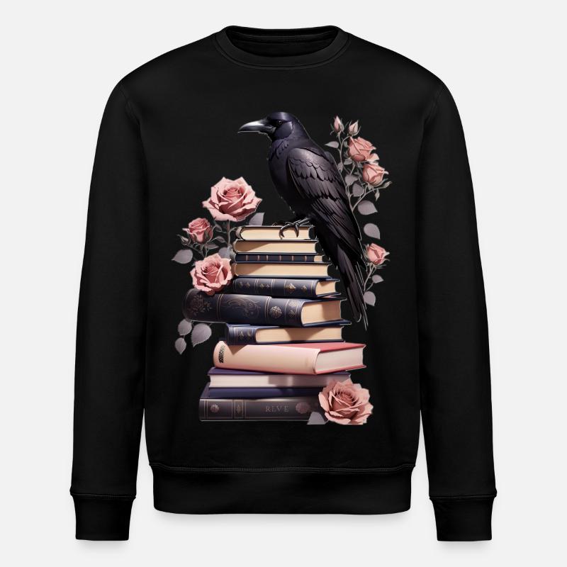 Bücherstapel mit Rabe - Stanley/Stella Unisex Bio-Sweatshirt ROLLER - Schwarz