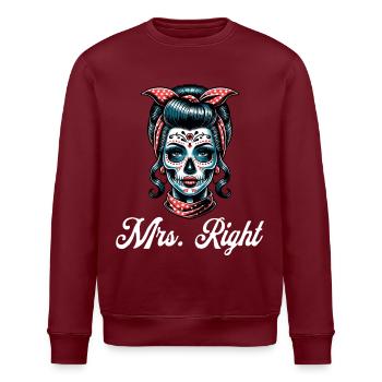 Mrs. Right Totenkopf Schminke Sugar Skull - Stanley/Stella Unisex Bio-Sweatshirt ROLLER - Burgunderrot - Vorne - Nik (191cm)