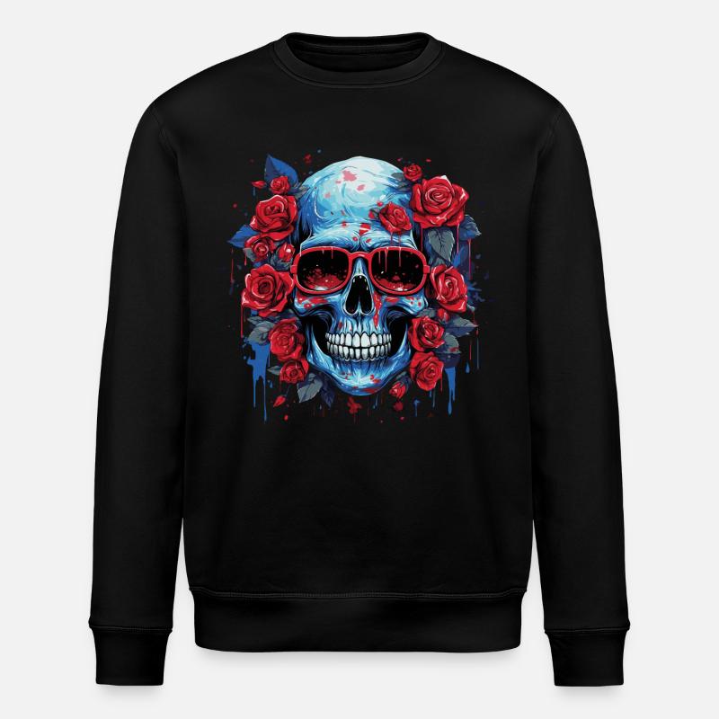 Grinsender Blumenschädel - Stanley/Stella Unisex Bio-Sweatshirt ROLLER - Schwarz