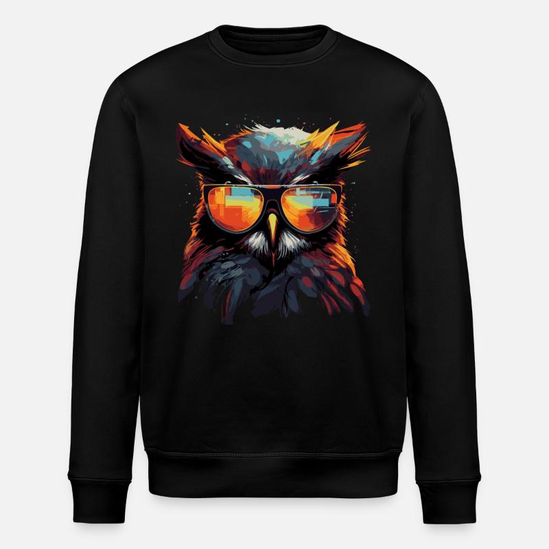 Lustige Eule mit Brille - Stanley/Stella Unisex Bio-Sweatshirt ROLLER - Schwarz