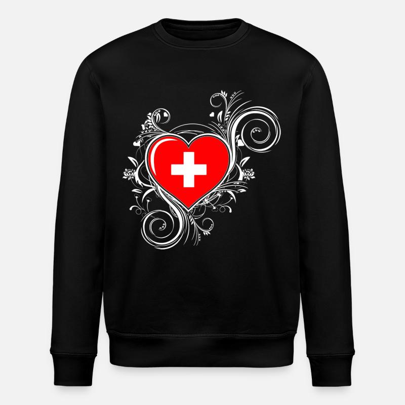 Schweiz - Herz - Stanley/Stella Unisex Bio-Sweatshirt ROLLER - Schwarz