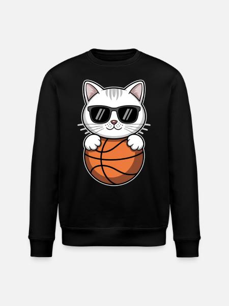 Basketball Cat Funny Basketball Gift - Stanley/Stella ROLLER Unisex Organic Sweatshirt - black