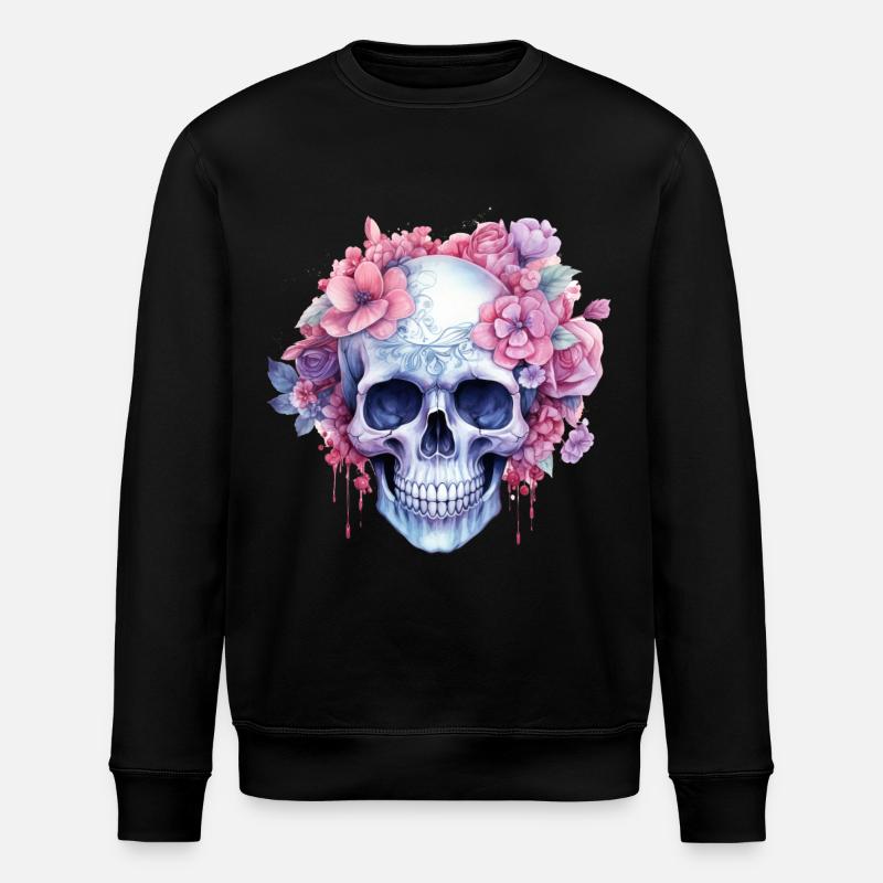 Gothic Design - pastel flower skeleton - Stanley/Stella Unisex Bio-Sweatshirt ROLLER - Schwarz