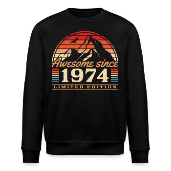 Jahrgang 1974 Vintage Geburtstag Berge - Stanley/Stella Unisex Bio-Sweatshirt ROLLER - Schwarz - Vorne - Nik (191cm)