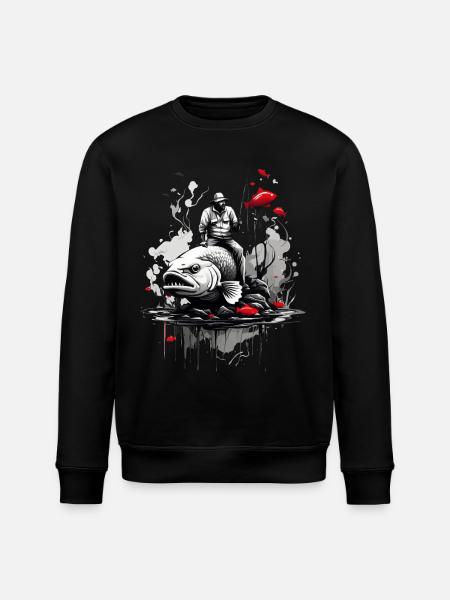SURREAL FISHING ANGLER - Stanley/Stella ROLLER Unisex Organic Sweatshirt - black