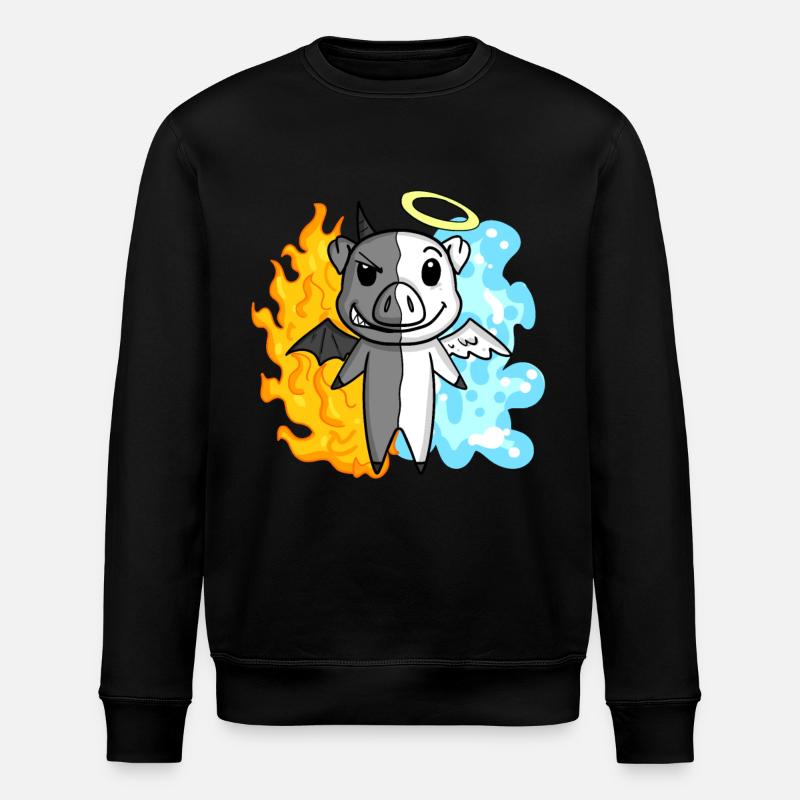 Pig - Angel and Devil - Stanley/Stella ROLLER Unisex Organic Sweatshirt - black