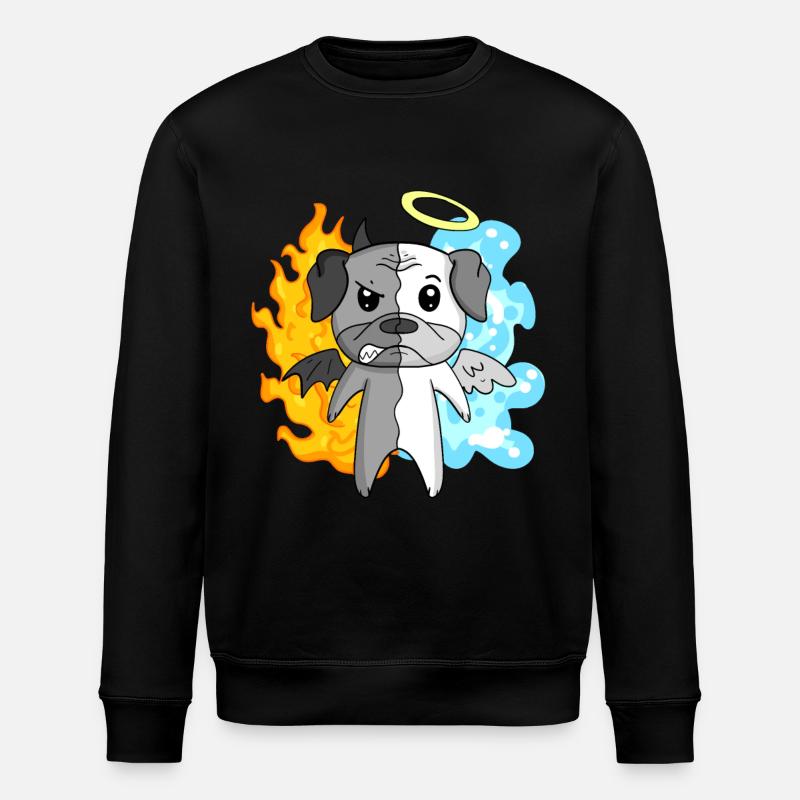 Dog Pug - Angel and Devil - Stanley/Stella ROLLER Unisex Organic Sweatshirt - black