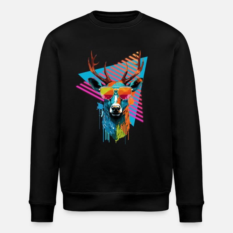 Deer with sunglasses 80s style - Stanley/Stella ROLLER Unisex Organic Sweatshirt - black