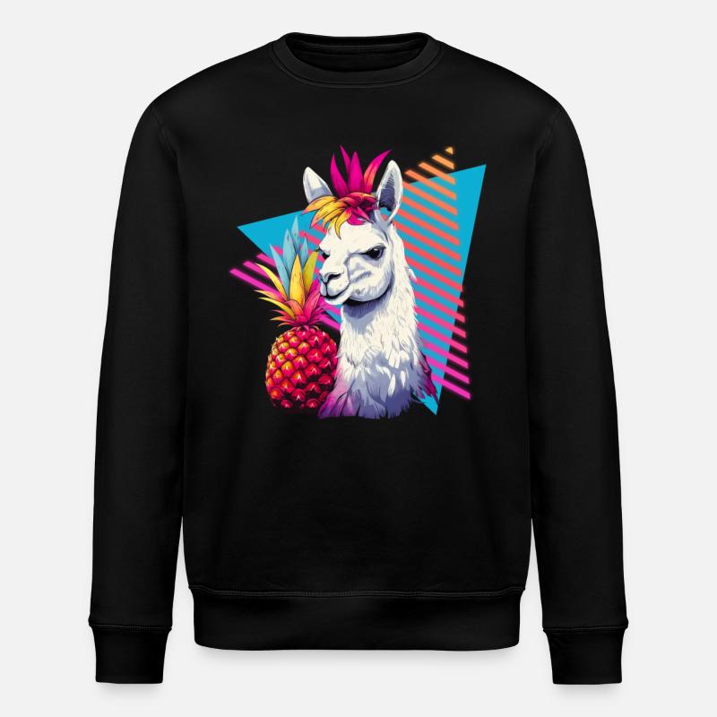 Llama with pineapple 80s style - Stanley/Stella ROLLER Unisex Organic Sweatshirt - black