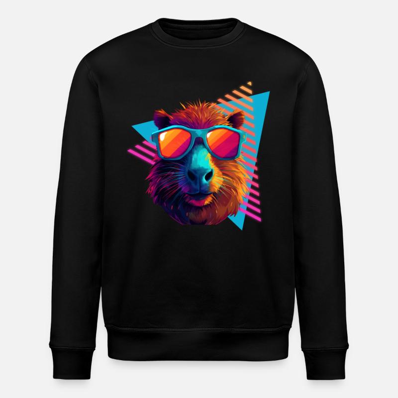 Capybara with sunglasses 80s style - Stanley/Stella ROLLER Unisex Organic Sweatshirt - black