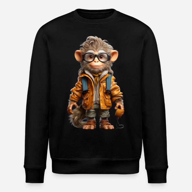 Udo le singe explorateur - Sweat bio ROLLER Stanley/Stella Unisexe - noir