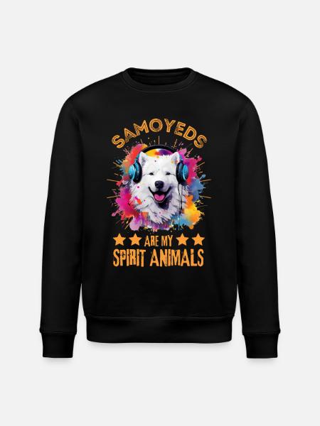 Bunter Samojede mit Kopfhörer - Stanley/Stella Unisex Bio-Sweatshirt ROLLER - Schwarz