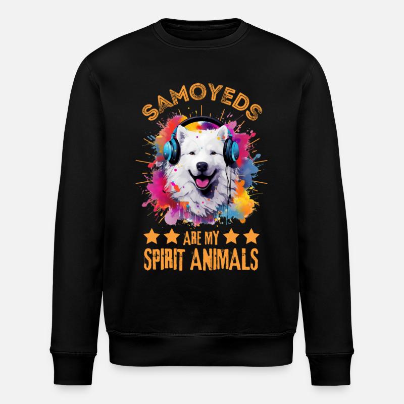 Bunter Samojede mit Kopfhörer - Stanley/Stella Unisex Bio-Sweatshirt ROLLER - Schwarz