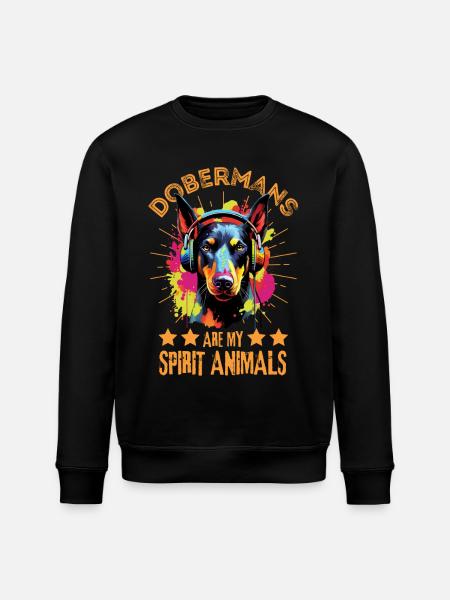 Bunter Dobermann mit Kopfhörer - Stanley/Stella Unisex Bio-Sweatshirt ROLLER - Schwarz