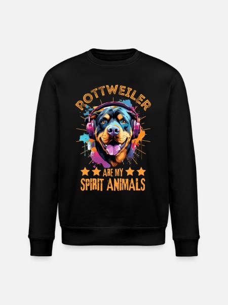 Bunter Rottweiler mit Kopfhörer - Stanley/Stella Unisex Bio-Sweatshirt ROLLER - Schwarz
